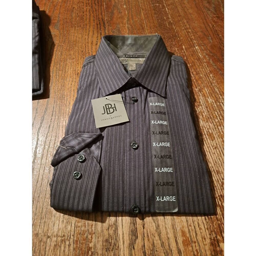 New JBH by Jhane Barnes Mens XL Slim Fit Black Gray Long Sleeve Dress Shirt NWT